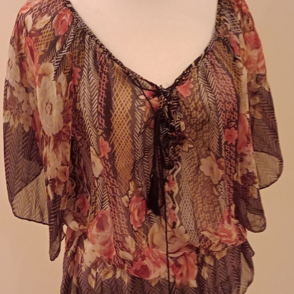 Bar III Floral Sheer Blouse in Black, Pink, Yellow